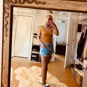 Burnt orange/ yellow cropped short sleeve tee